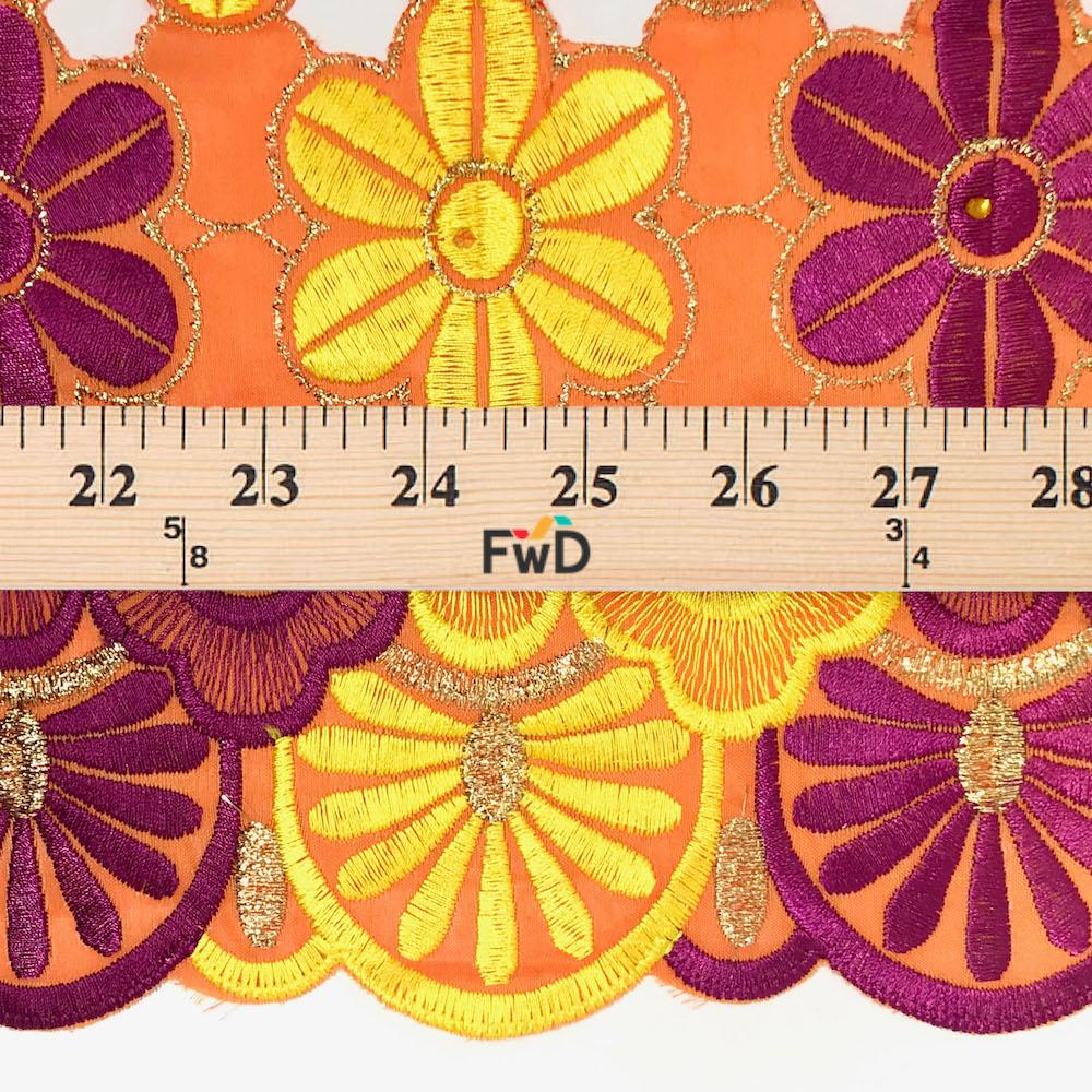 Orange Daisy Embroidered Lace with Rhinestone - Image 3