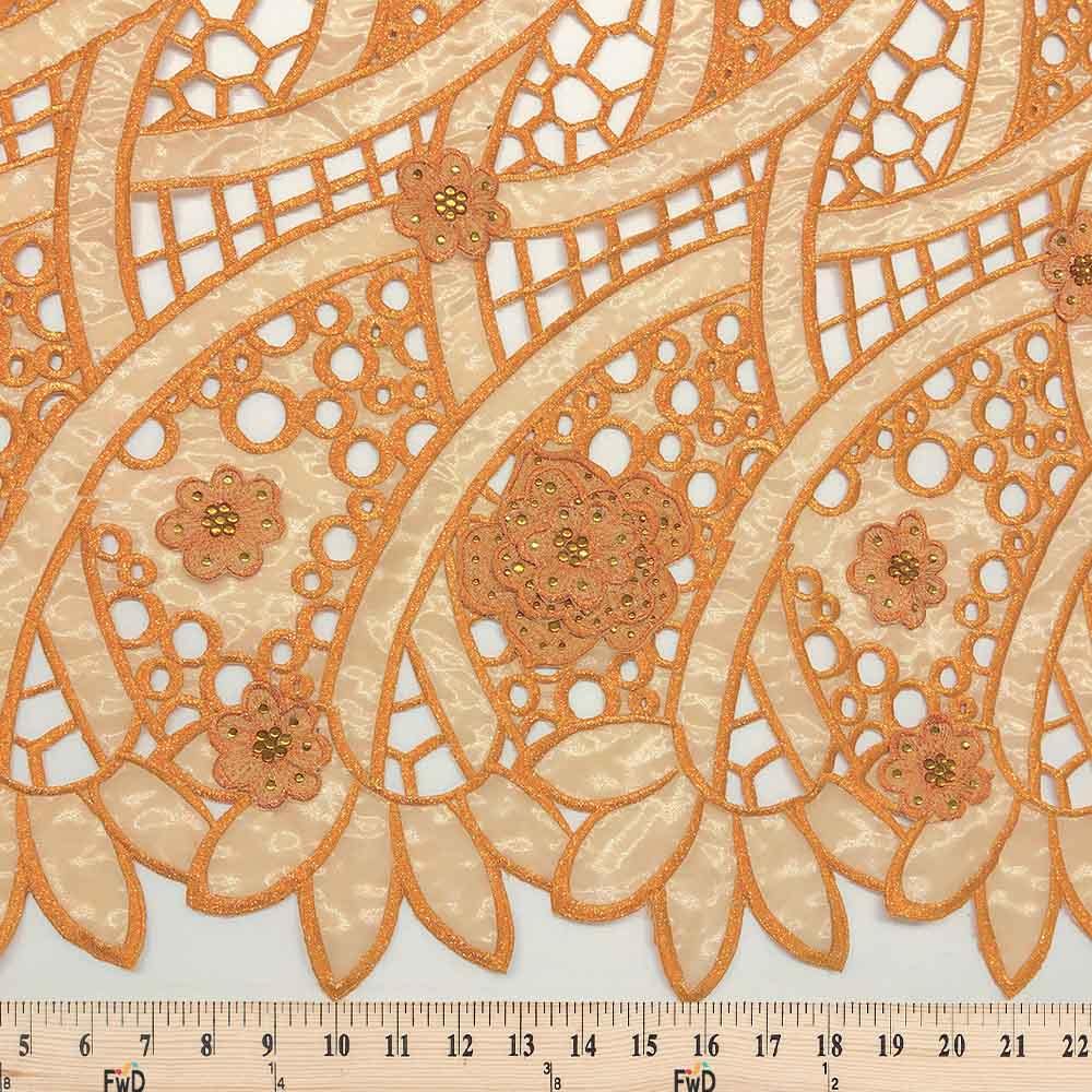Orange Embroidery Organza Lace with Sequins - Image 4