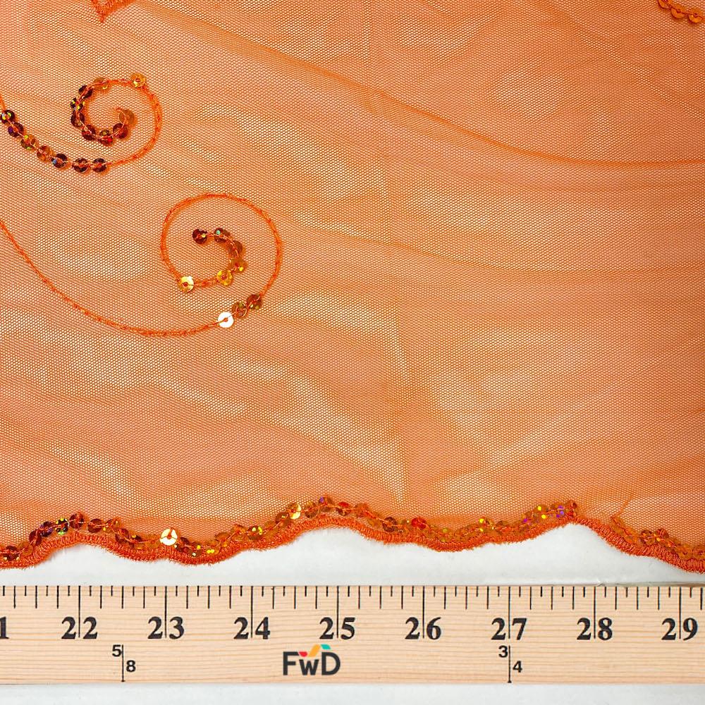Orange Paisley Daisy Sequin Embroidery on Mesh - Image 3