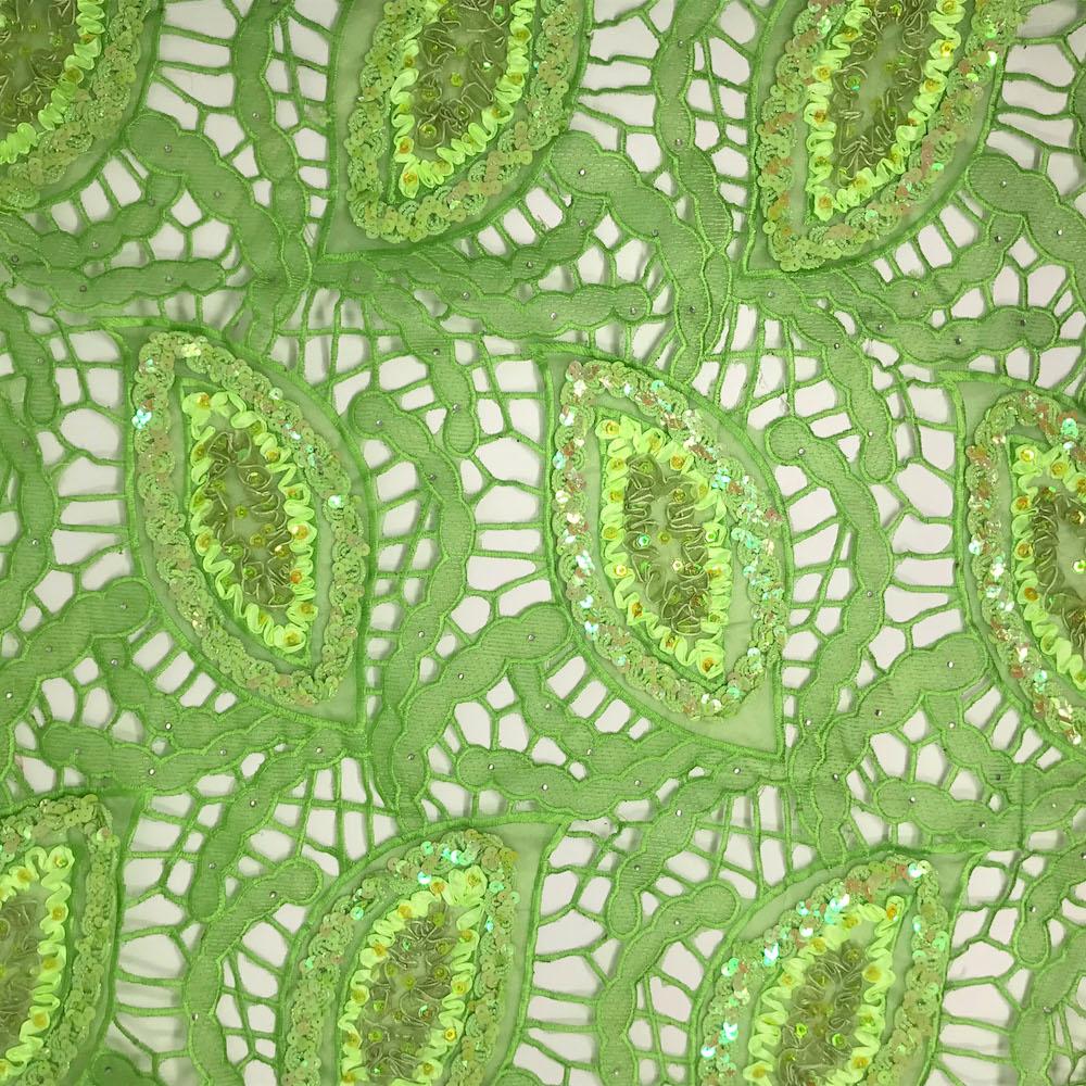Organza Leaf Embroidery With Sequins on Chemical Lace - Image 2