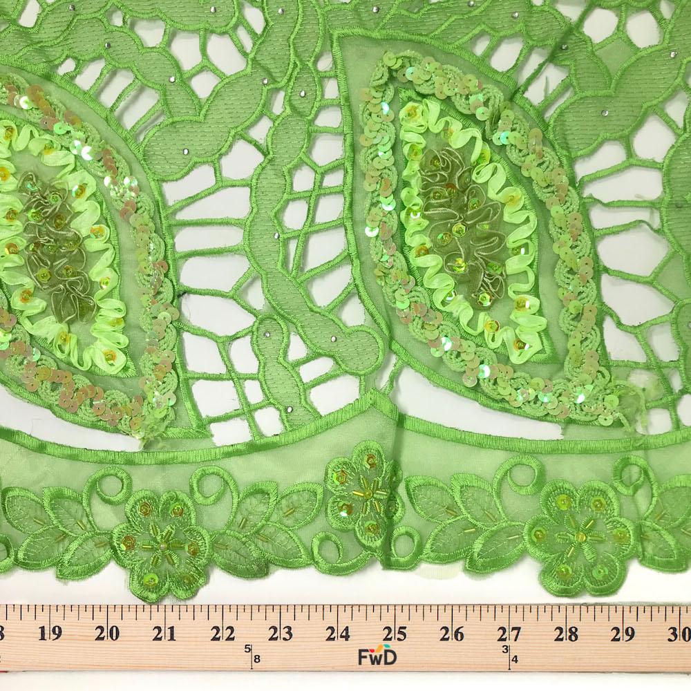 Organza Leaf Embroidery With Sequins on Chemical Lace - Image 4