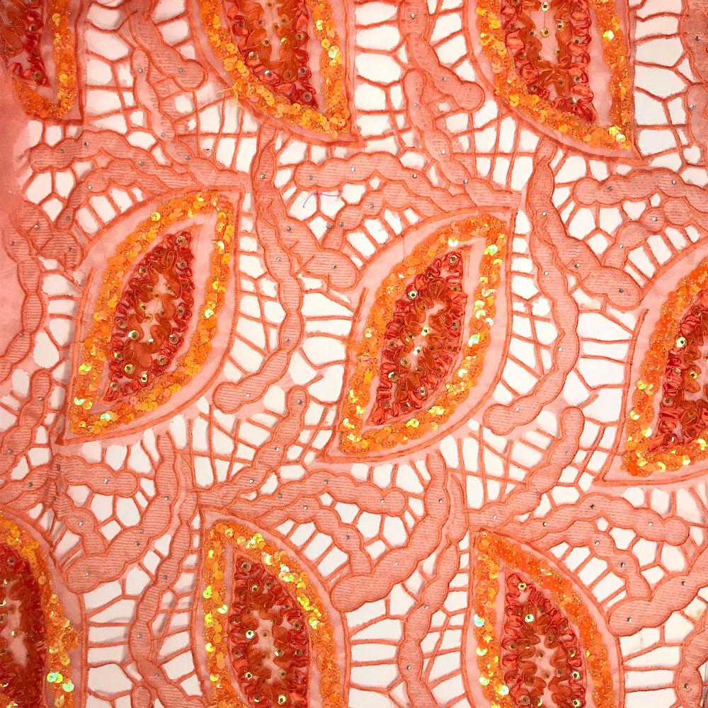 Organza Leaf Embroidery With Sequins on Chemical Lace - Image 5