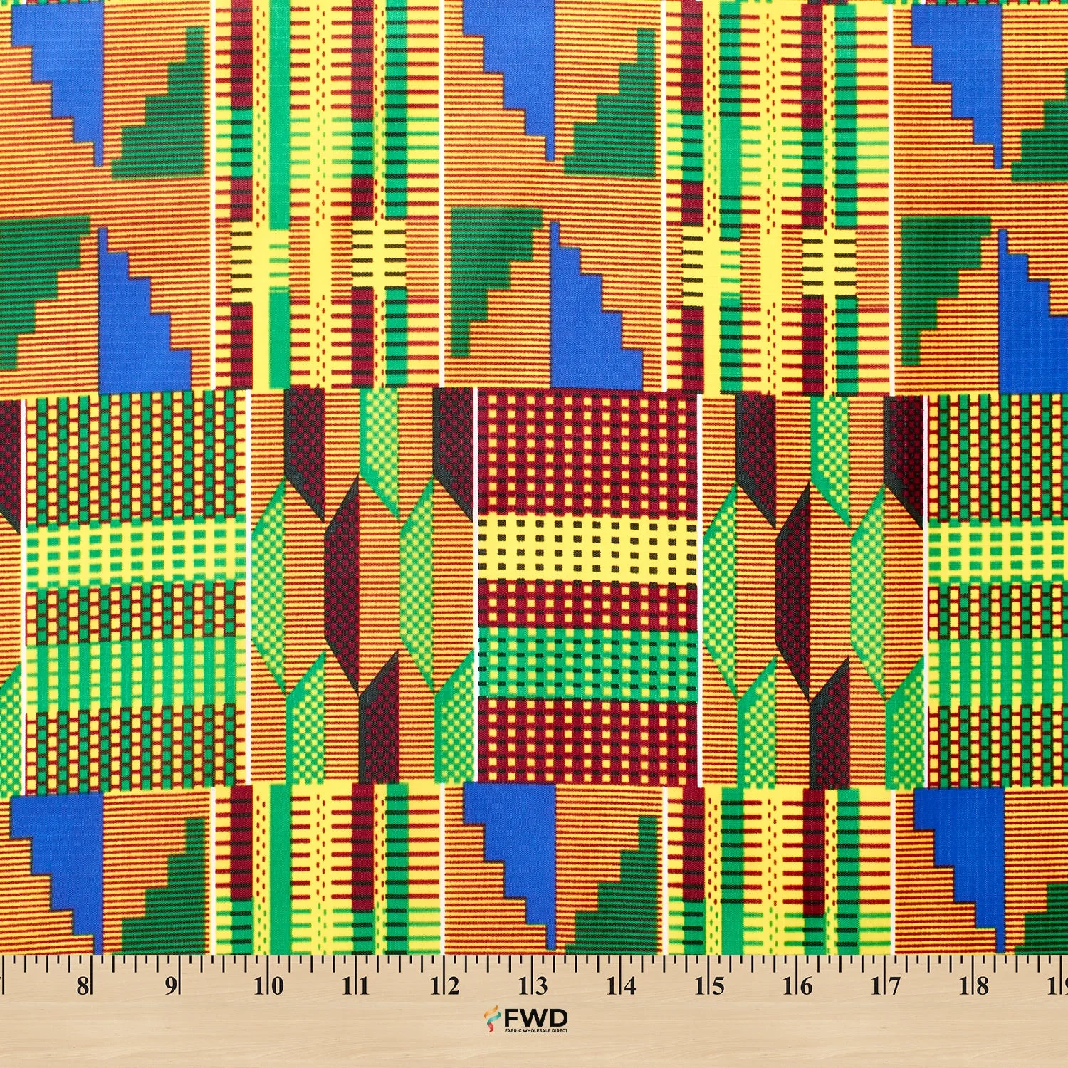 Ottertex® Waterproof 70D (1.9oz) DWR and PU Coated Nylon Ripstop - Kente Print - Image 4