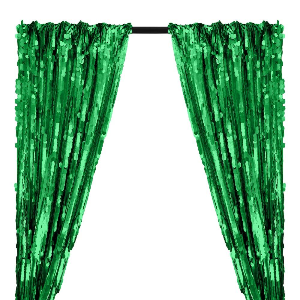 Paillette Circle Sequins Rod Pocket Curtains - Kelly Green