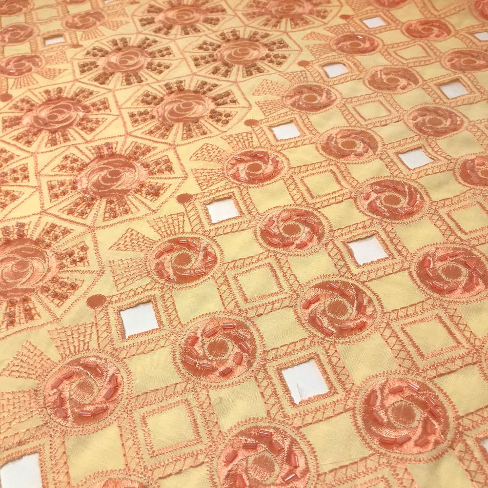 Peach Cotton Voile Embroidery with Sequins and Hole Cut - Image 2