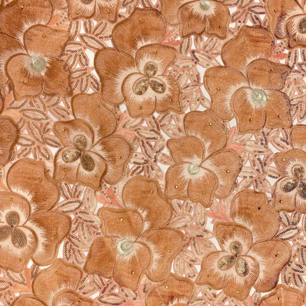 Peach Lotus Flower Lace Organza