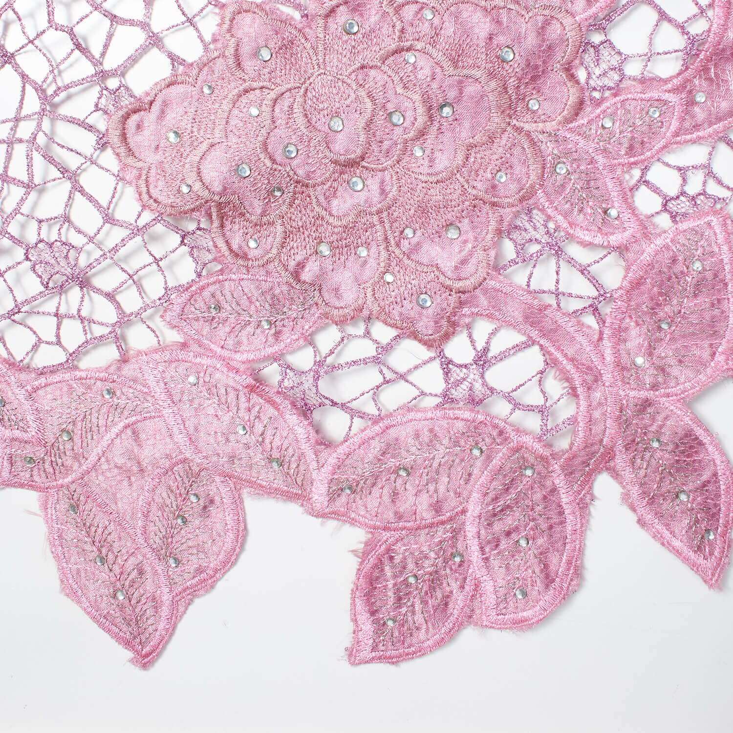 Pink Beaded Lace On Web Organza