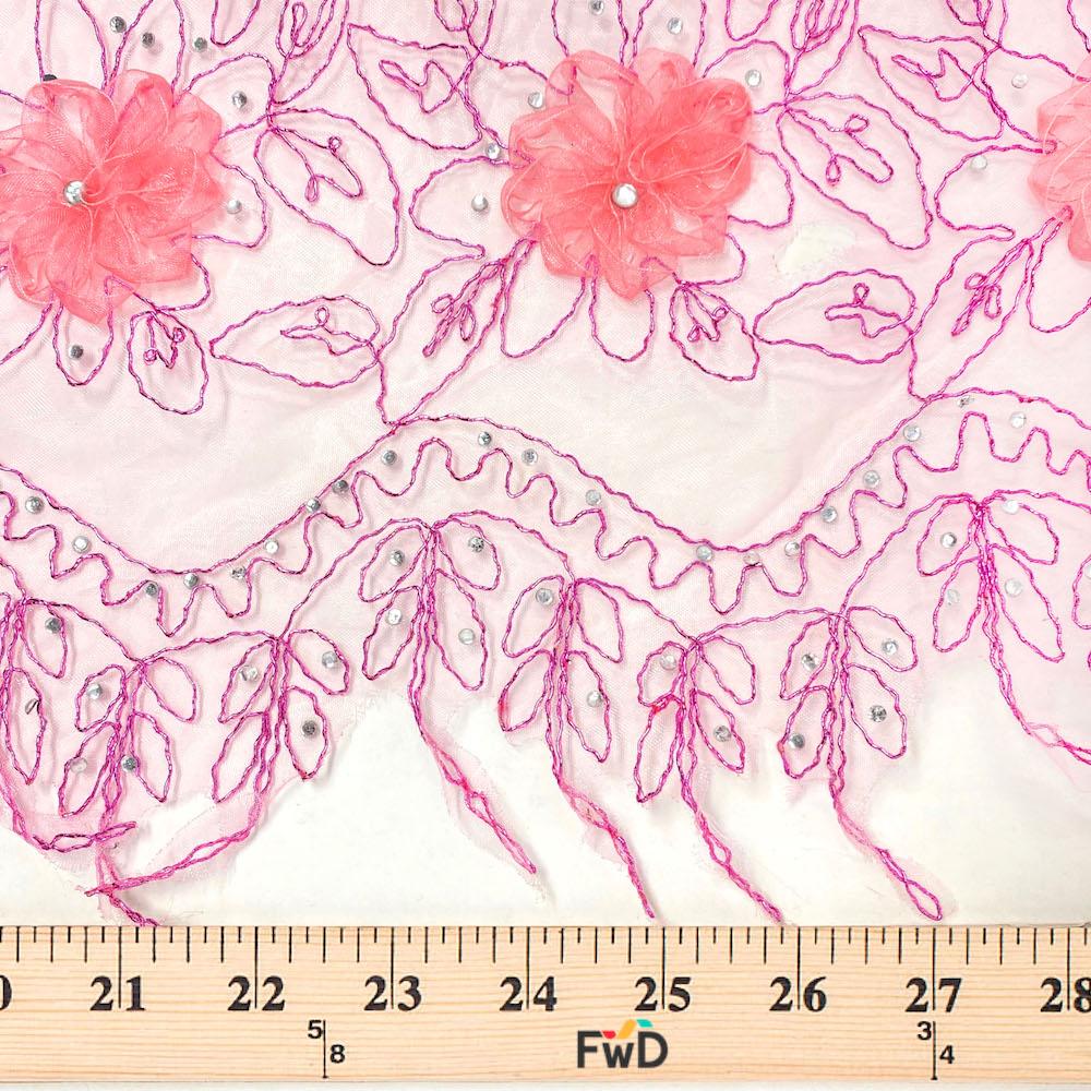 Pink Floral Ribbon Corded on Tulle - Image 3
