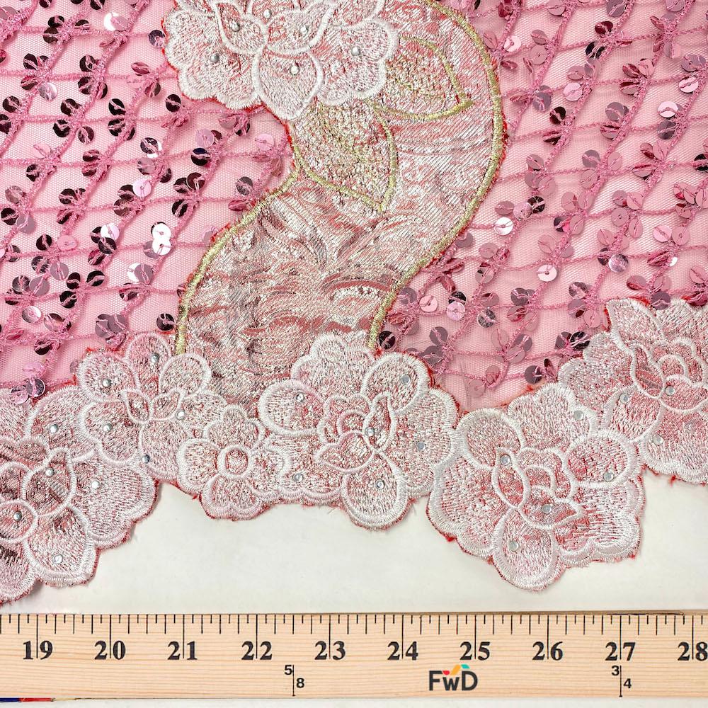 Pink Rose Brocade Chemical Lace Mesh - Image 4