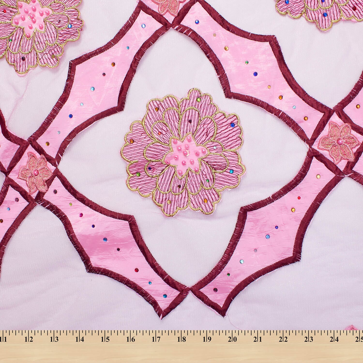 Pink Royal Carnation Embroidered on Mesh - Image 4