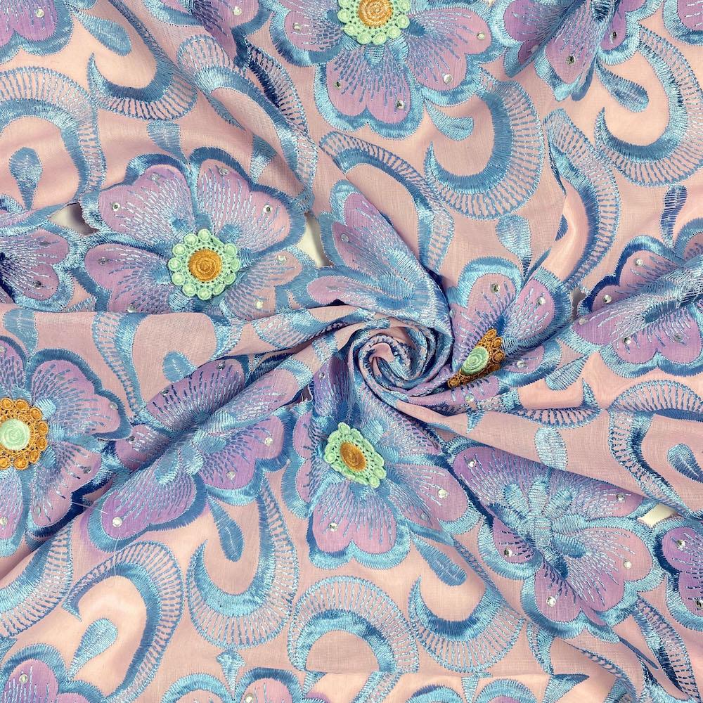 Pink Royal Floral Anemone Rhinestone Organza Lace - Image 2