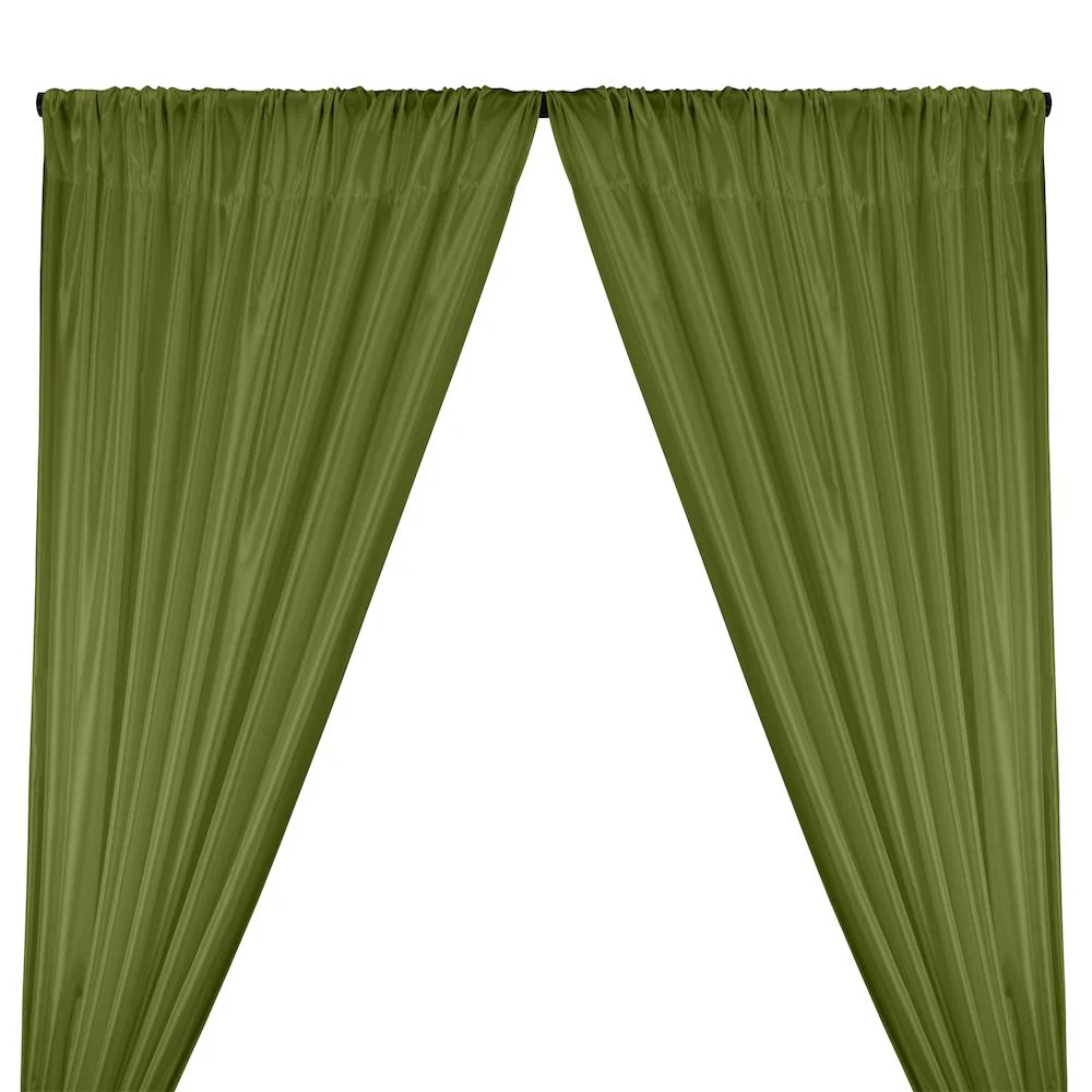 Poly China Silk Lining Rod Pocket Curtains - Dark Olive