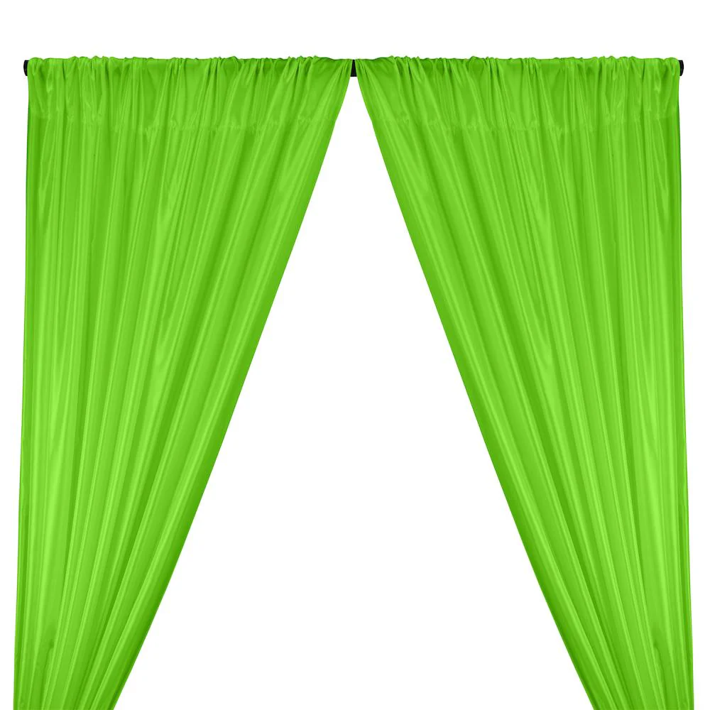 Poly China Silk Lining Rod Pocket Curtains - Lime Green