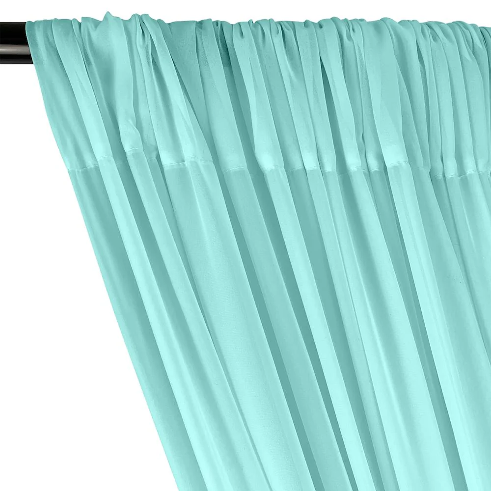 Polyester Chiffon Rod Pocket Curtains - Aqua Blue - Image 2