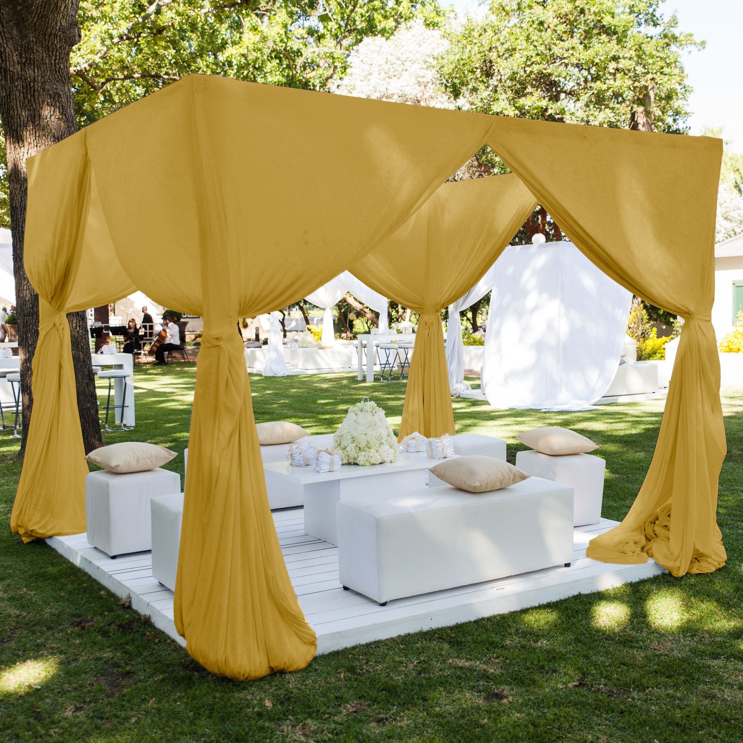 Polyester Chiffon Rod Pocket Curtains - Gold - Image 3