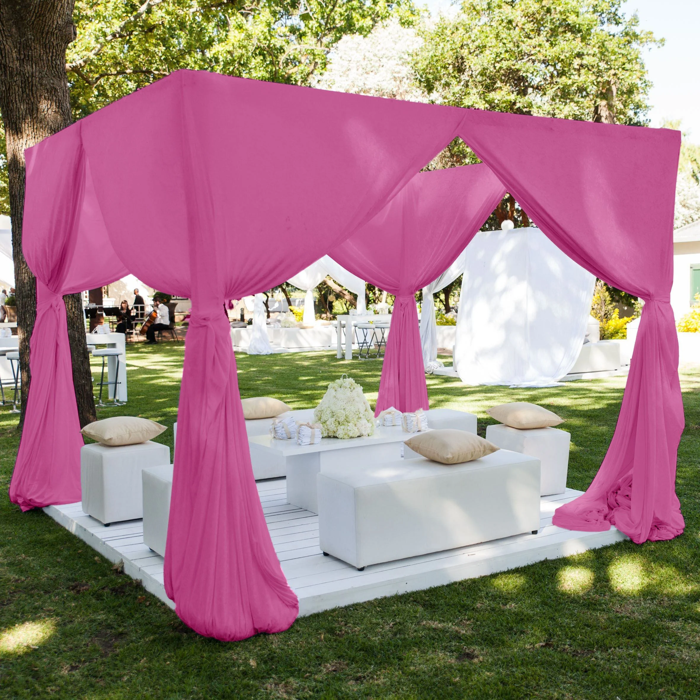 Polyester Chiffon Rod Pocket Curtains - Magenta - Image 3