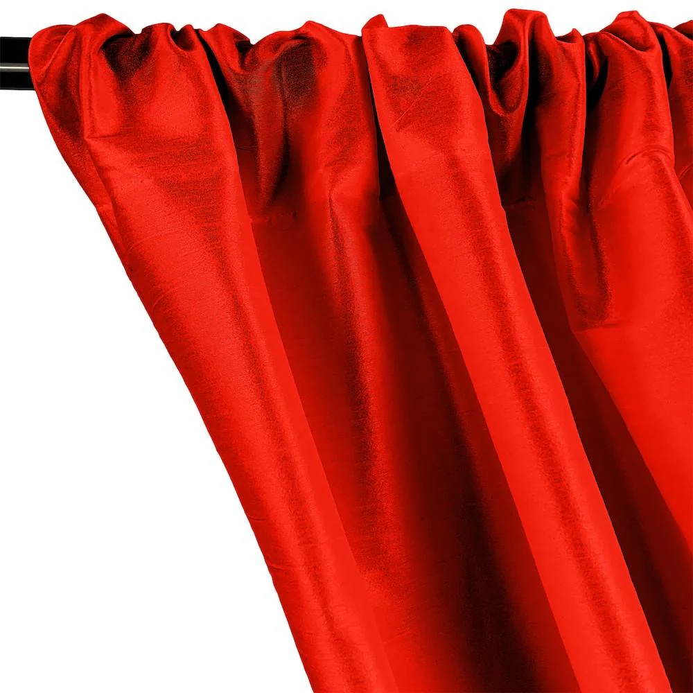 Polyester Dupioni Rod Pocket Curtains - Red 12 - Image 2