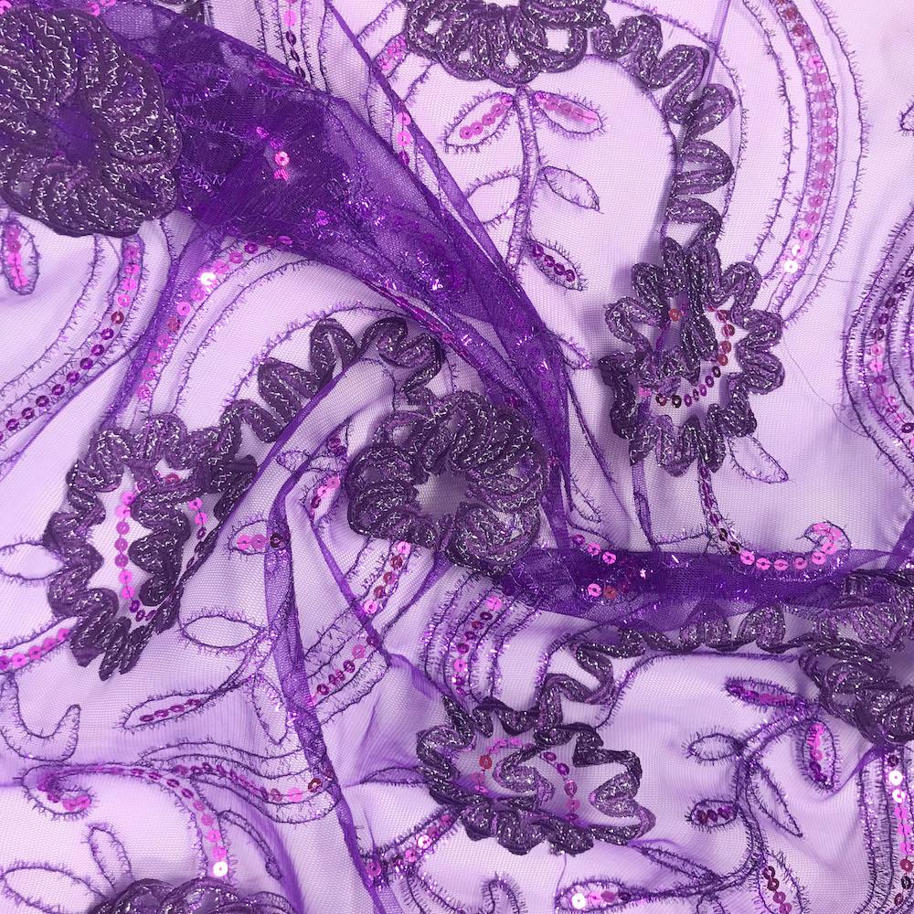 Purple Sparkle Sequins on Stretch Mesh - Image 3
