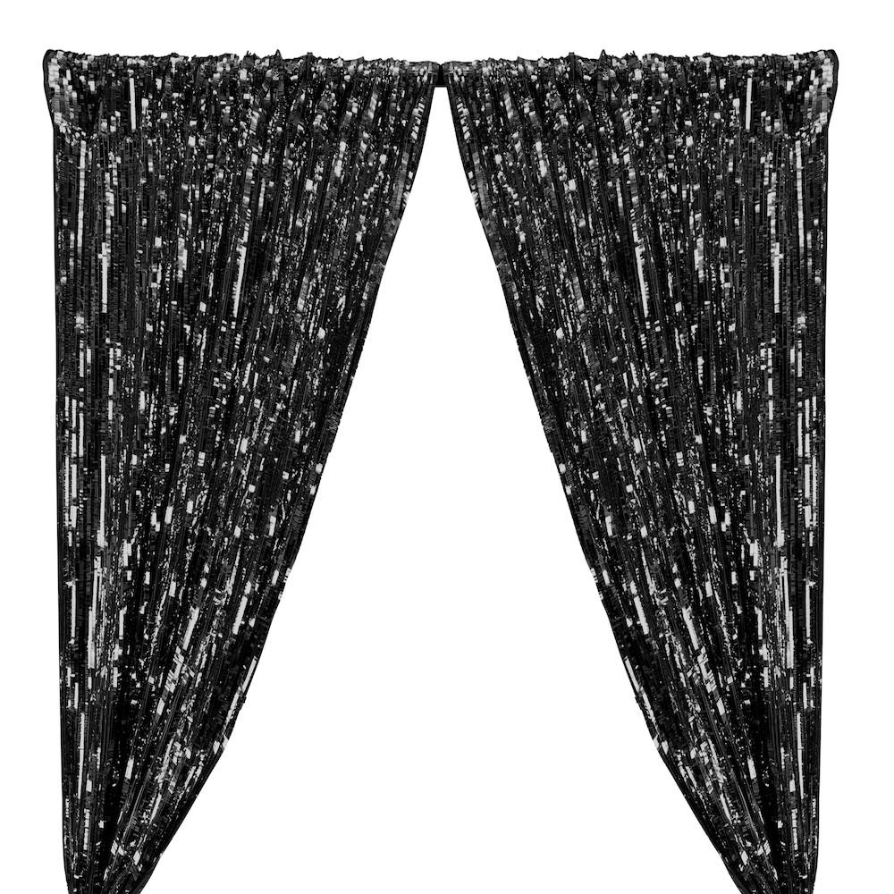 Rectangle Piano Sequins Rod Pocket Curtains - Black