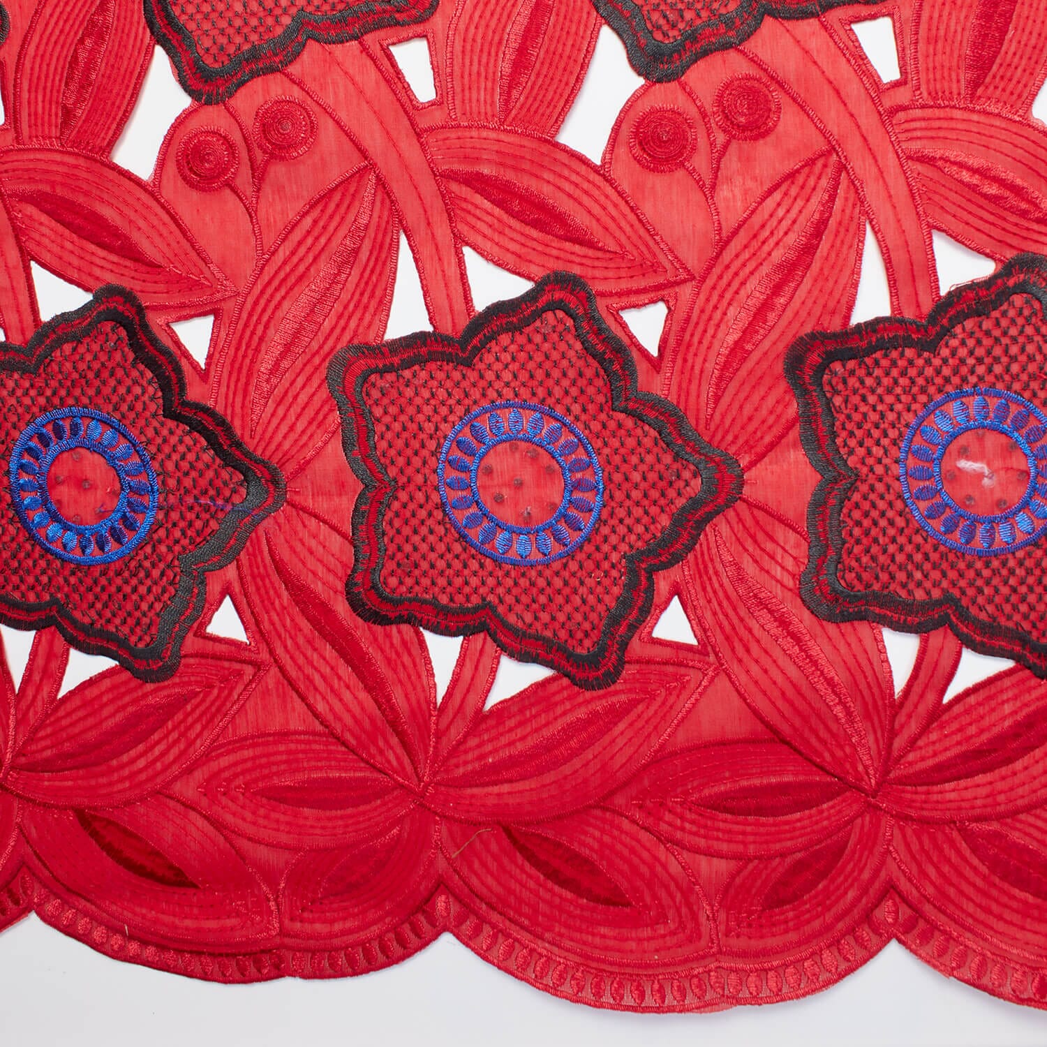Red Floral Canterbury Rhinestone Embroidery Organza - Image 2