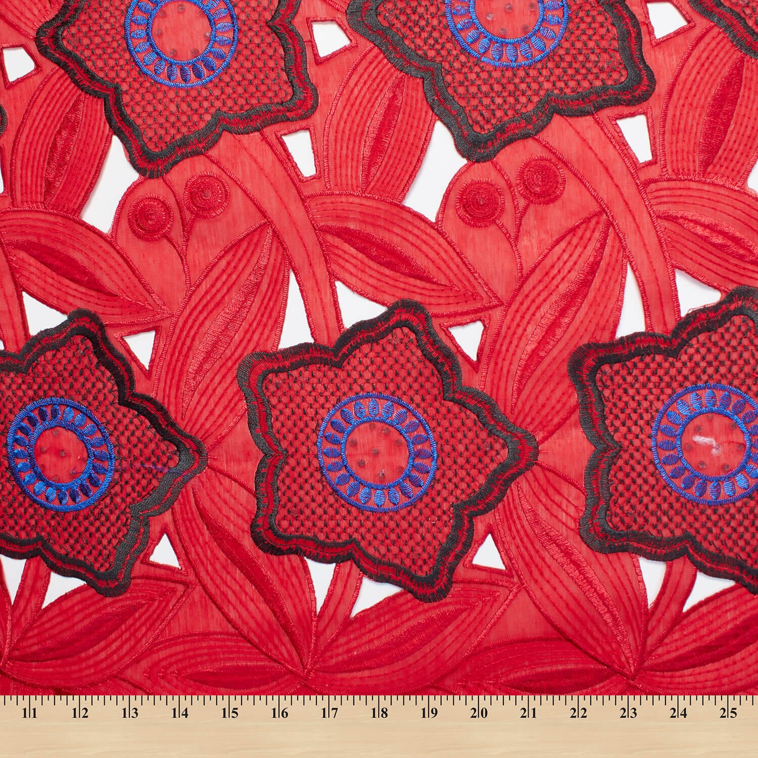 Red Floral Canterbury Rhinestone Embroidery Organza - Image 3