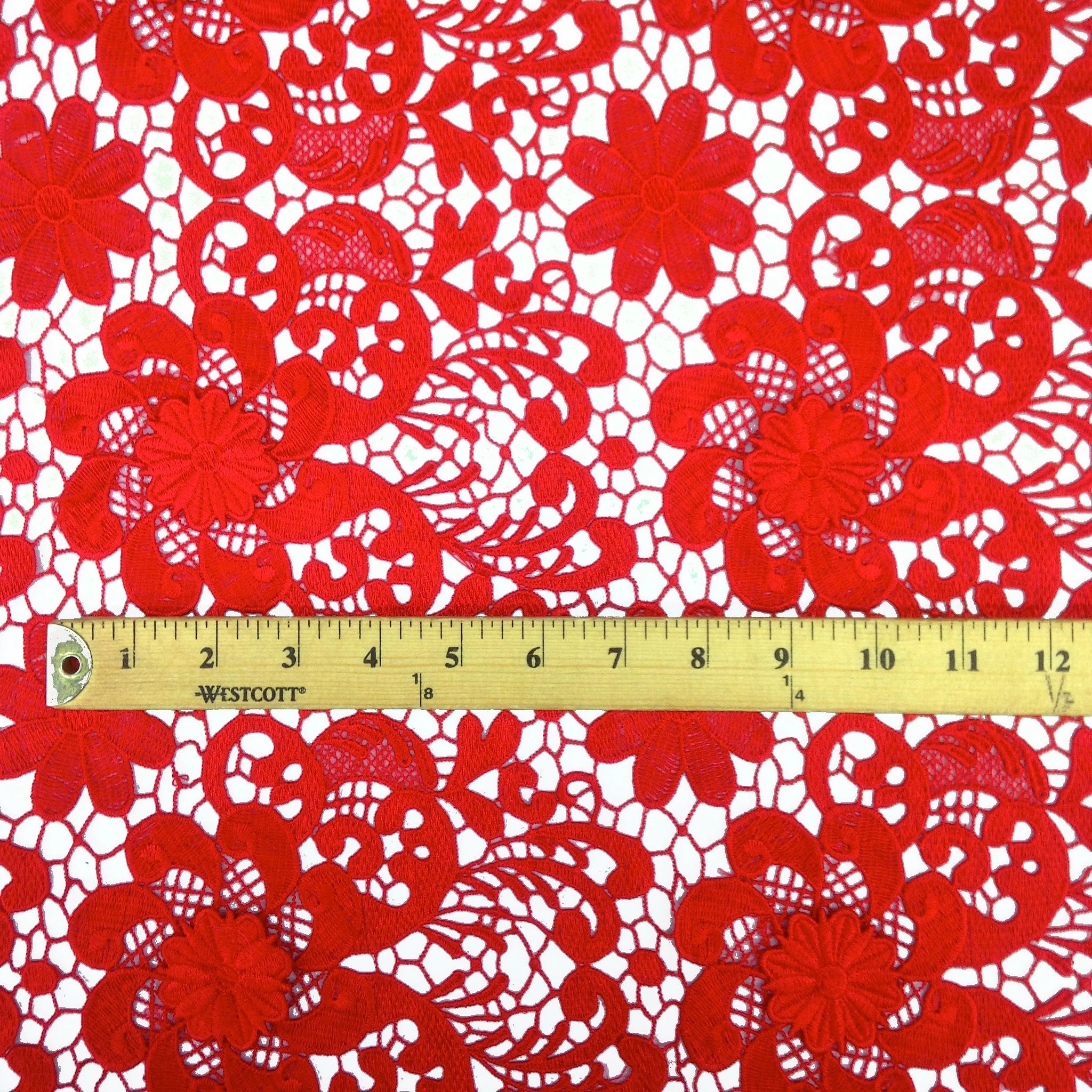 Red Lily Flower Guipure French Venice Lace - Image 4