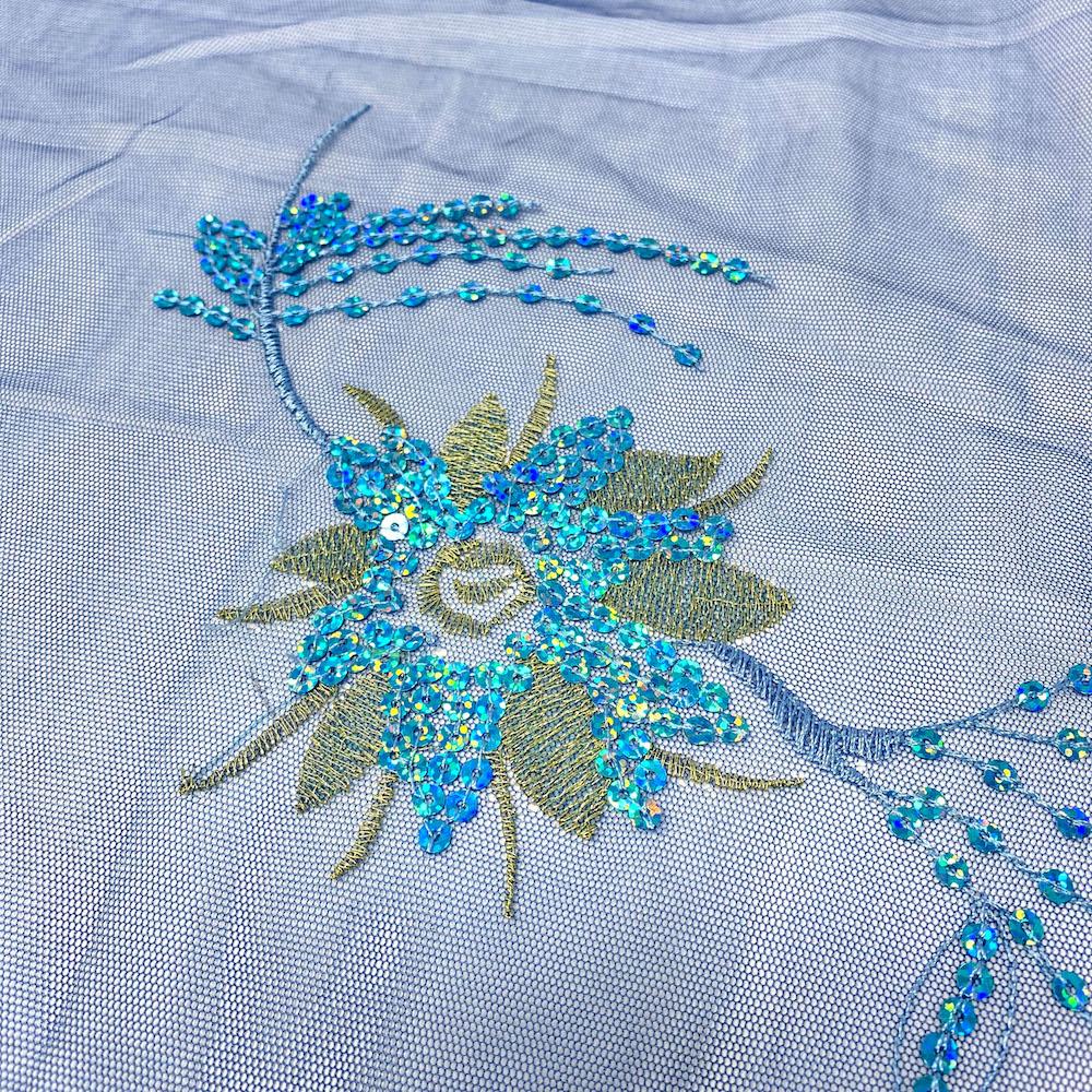 Royal Blue Wildflower Embroidered on Mesh - Image 2