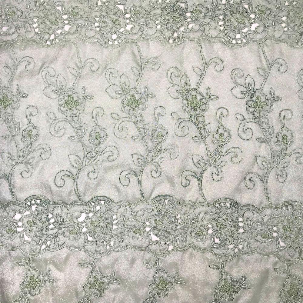 Sage Corded Floral Bloom with Beads on Organza