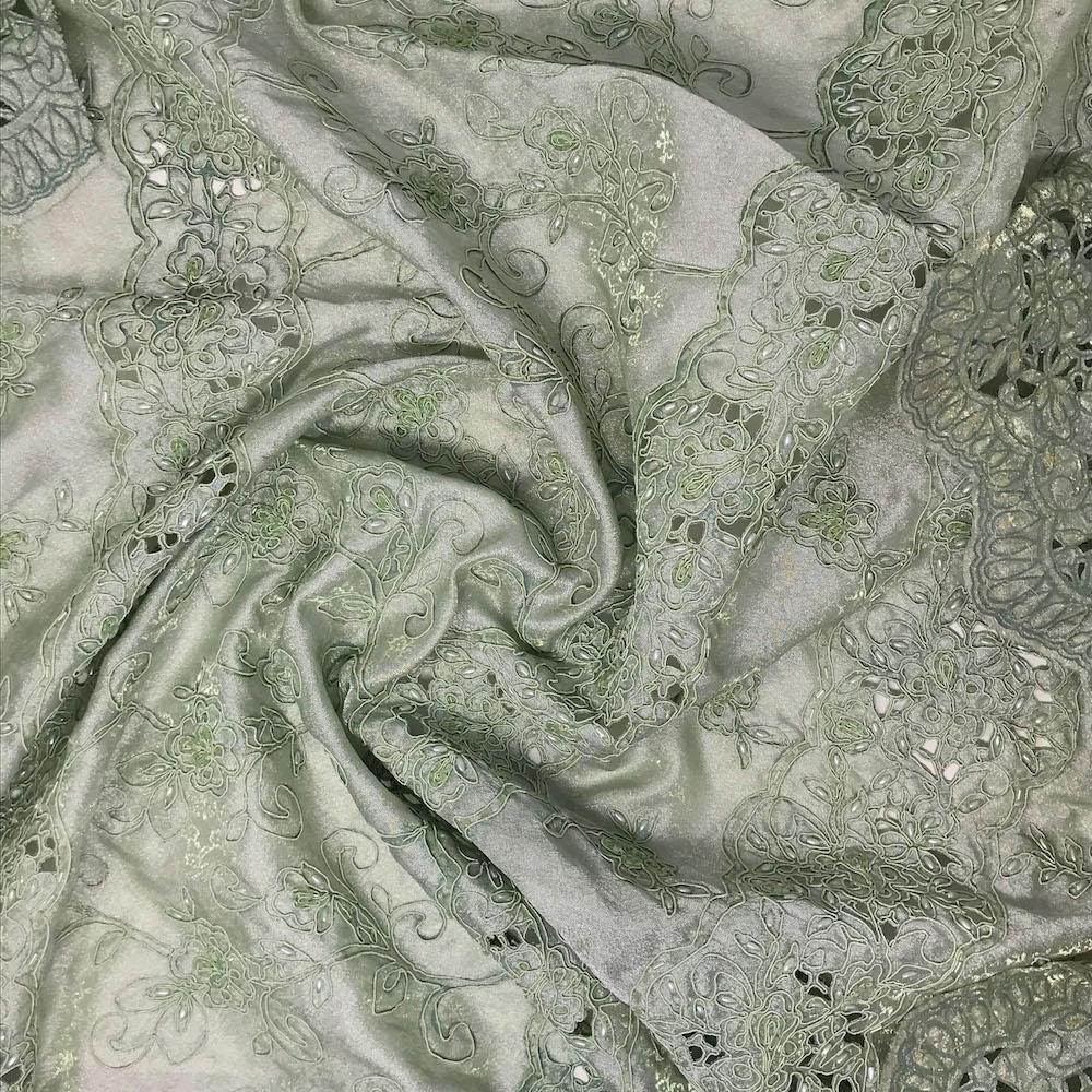 Sage Corded Floral Bloom with Beads on Organza - Image 3