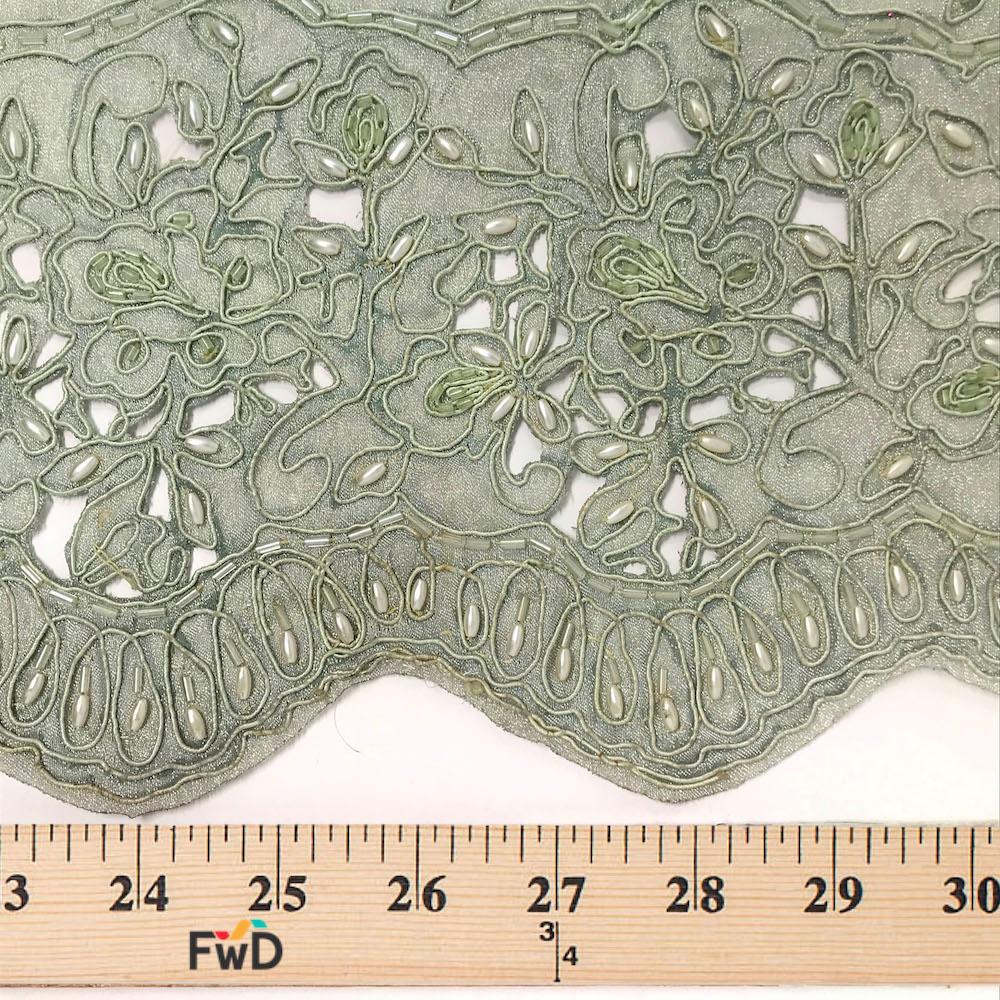 Sage Corded Floral Bloom with Beads on Organza - Image 4