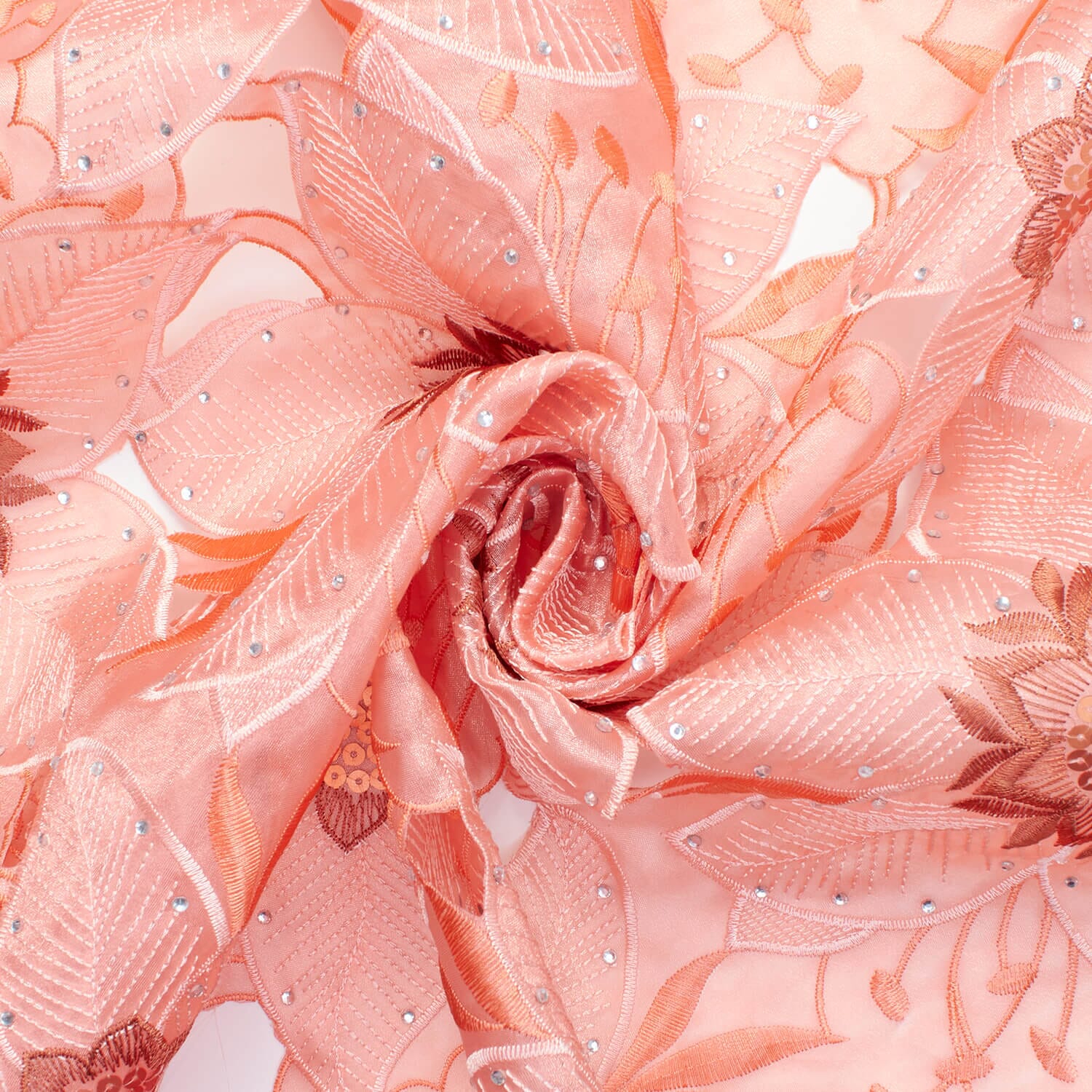 Salmon Anemone Floral Rhinestone Organza Lace - Image 3