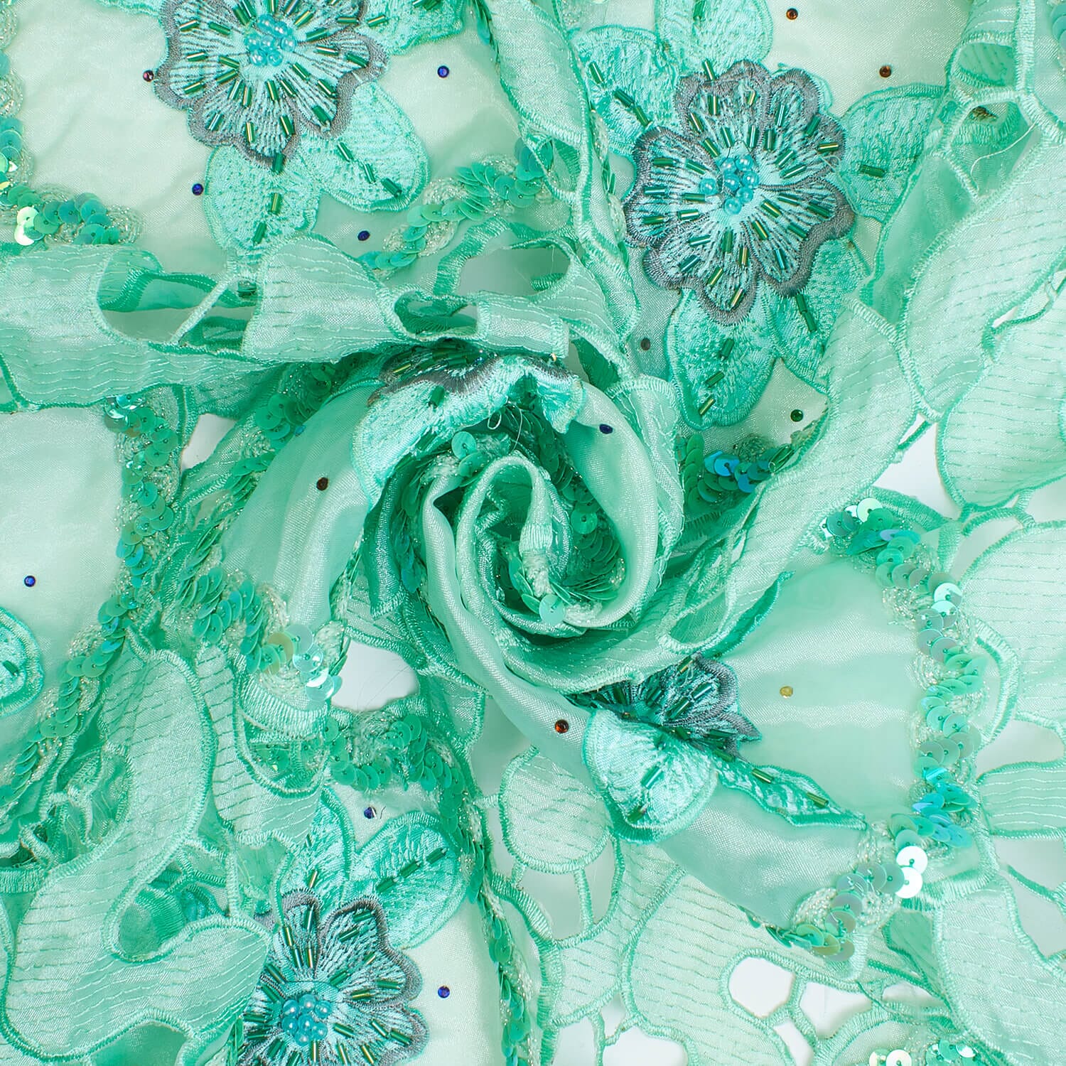 Sea Green Daffodil Lace with Sequins - Image 2