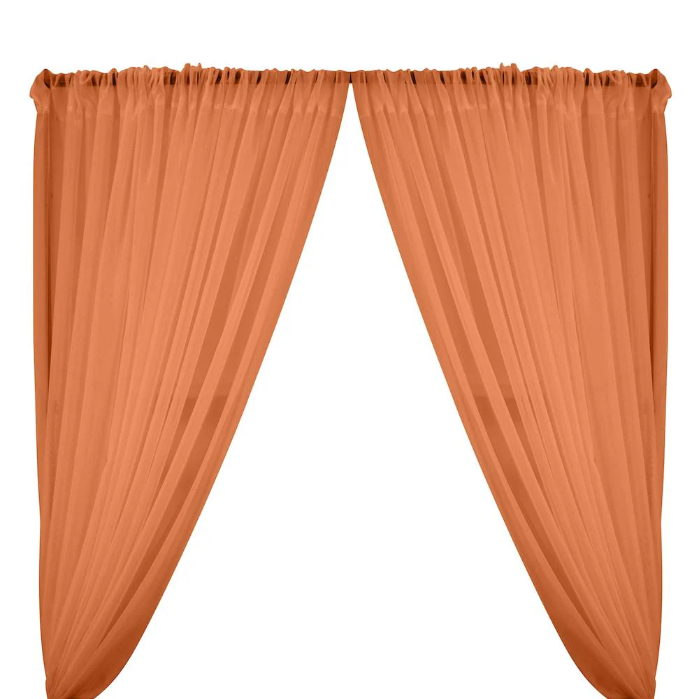 Sheer Voile Fire Retardant Rod Pocket Curtains - Coral
