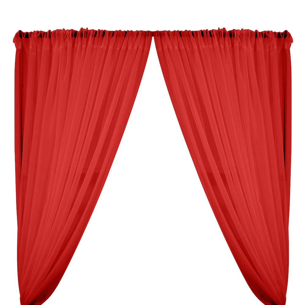 Sheer Voile Fire Retardant Rod Pocket Curtains - Red