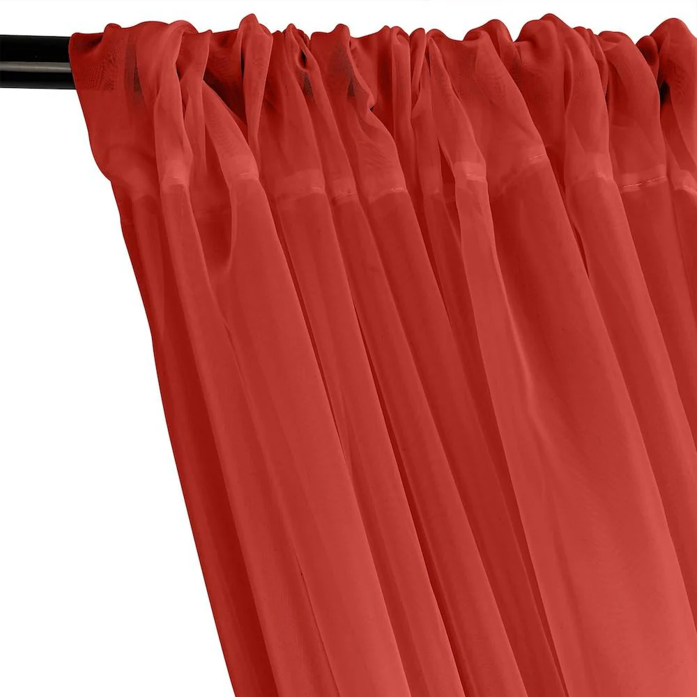 Sheer Voile Fire Retardant Rod Pocket Curtains - Red - Image 2