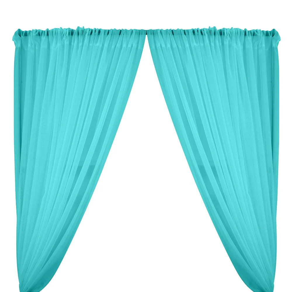 Sheer Voile Fire Retardant Rod Pocket Curtains - Turquoise