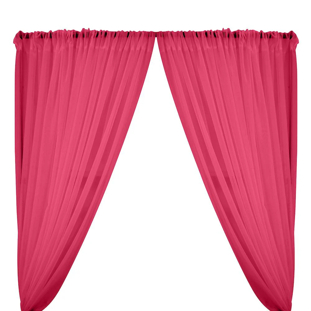 Sheer Voile Rod Pocket Curtains - Fuchsia