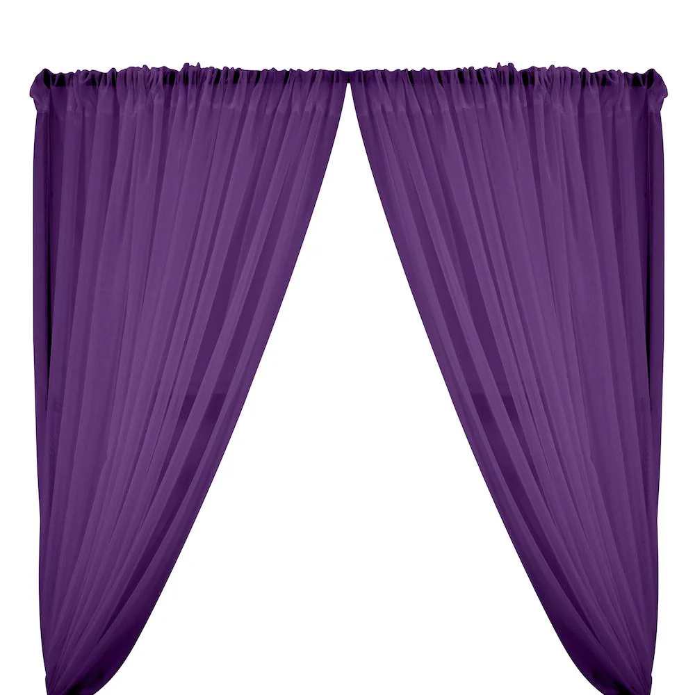 Sheer Voile Rod Pocket Curtains - Purple