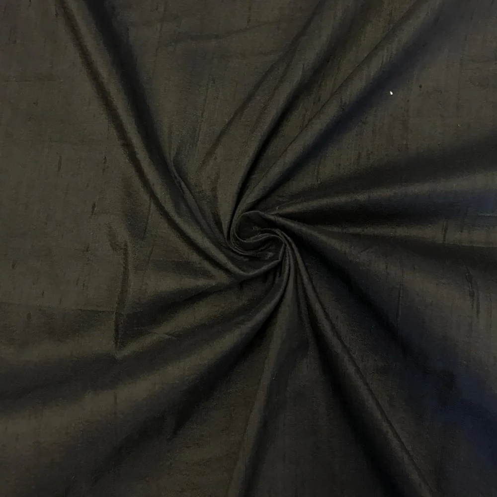Silk Dupioni (54 Inch) Rod Pocket Curtains - Black - Image 3