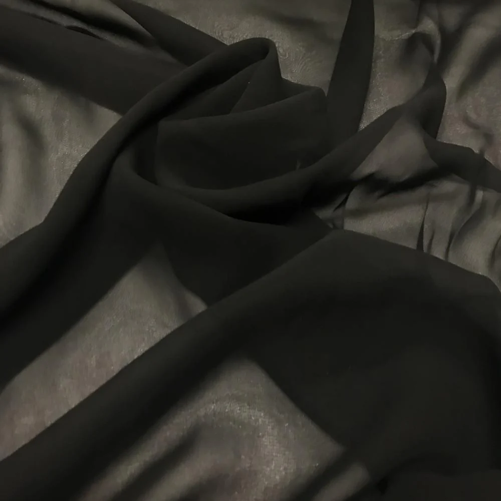 Silk Georgette Chiffon Rod Pocket Curtains - Black - Image 3