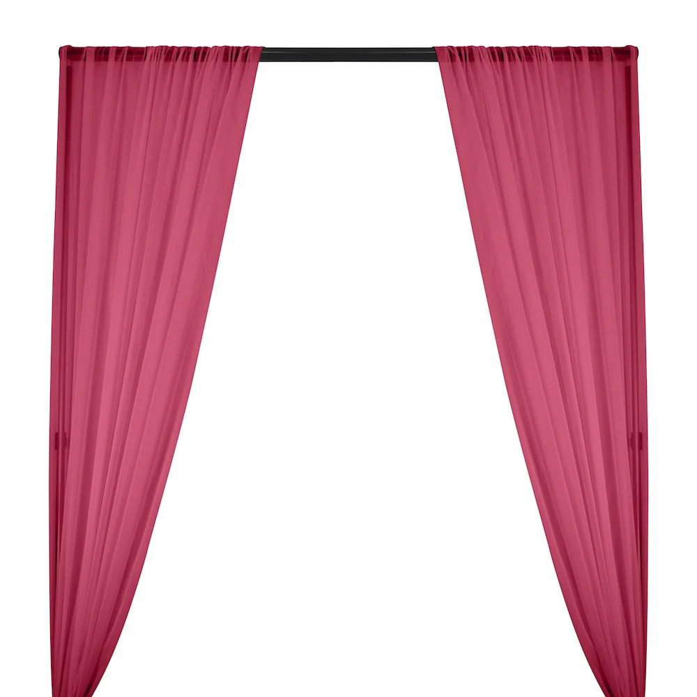 Silk Georgette Chiffon Rod Pocket Curtains - Fuchsia