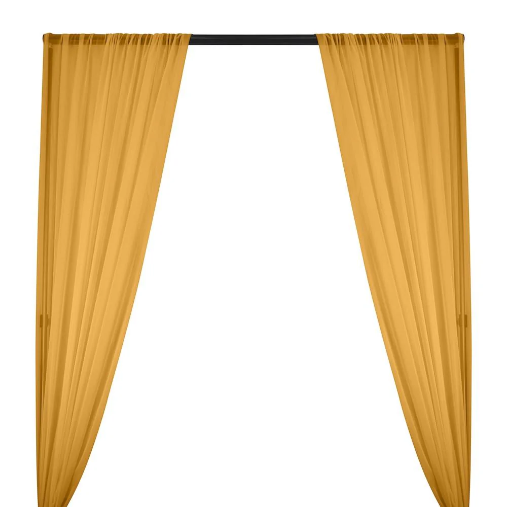 Silk Georgette Chiffon Rod Pocket Curtains - Gold