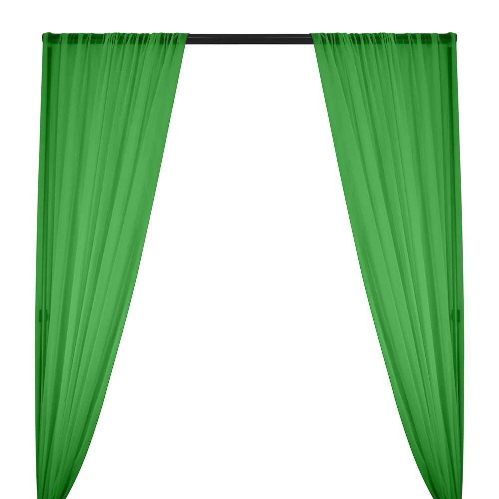 Silk Georgette Chiffon Rod Pocket Curtains - Kelly Green