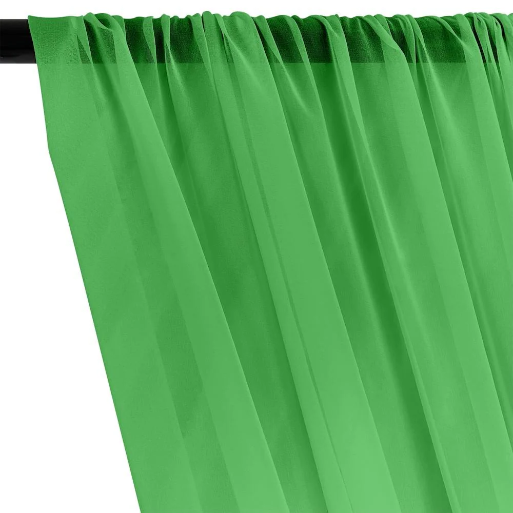 Silk Georgette Chiffon Rod Pocket Curtains - Kelly Green - Image 2