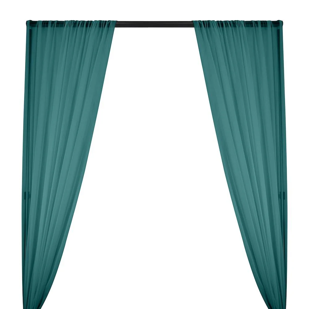 Silk Georgette Chiffon Rod Pocket Curtains - Teal