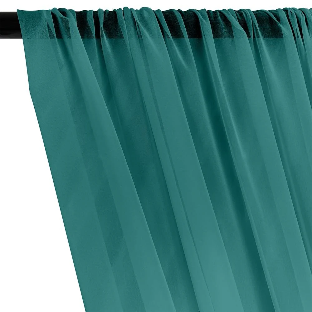 Silk Georgette Chiffon Rod Pocket Curtains - Teal - Image 2