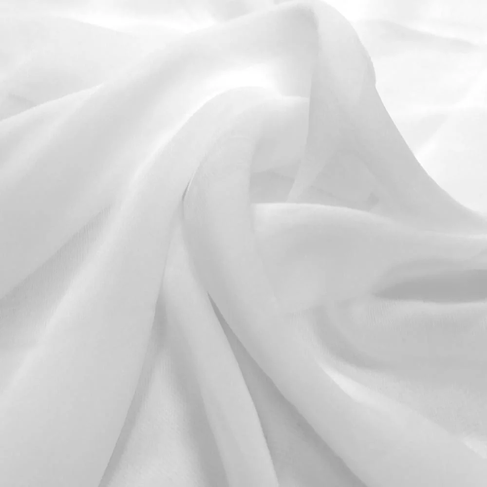 Silk Georgette Chiffon Rod Pocket Curtains (All Colors Available) - White - Image 3
