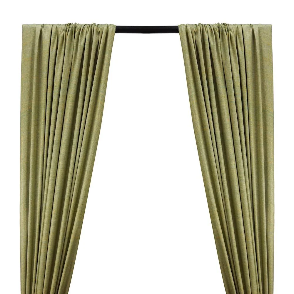 Silk Linen Matka Rod Pocket Curtains - Apple 2-Tone