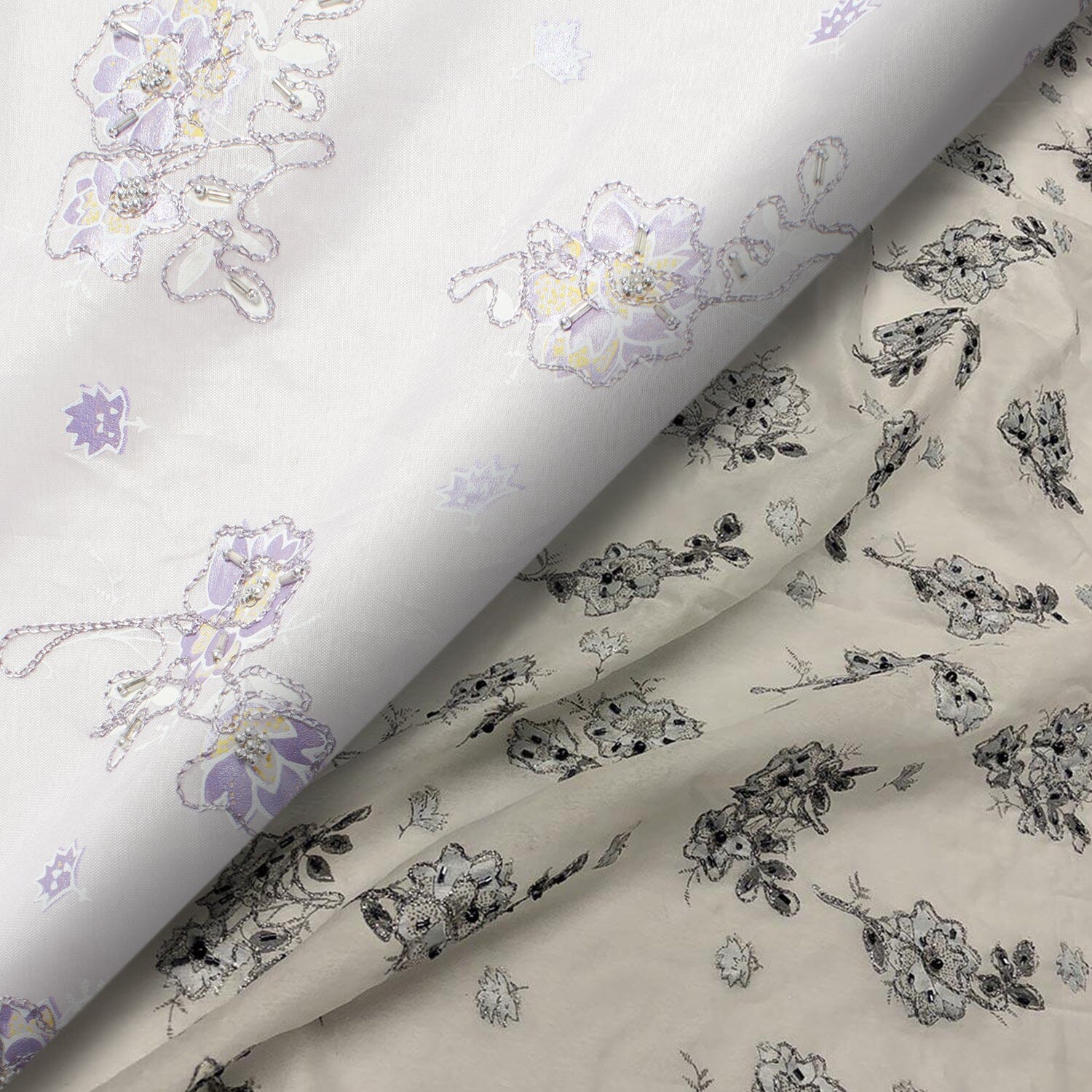 Floral Beaded Embroidery On Organza