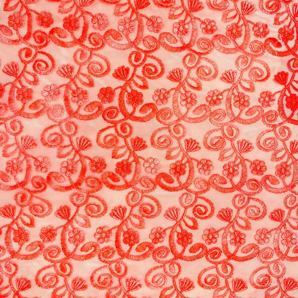 Strawberry Floral Vine Embroidery on Mesh